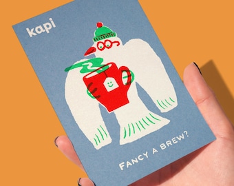 Mini handgedrukte vogel zeefdruk A6 | Kunstafdruk | Beperkte oplage | Zin in een biertje