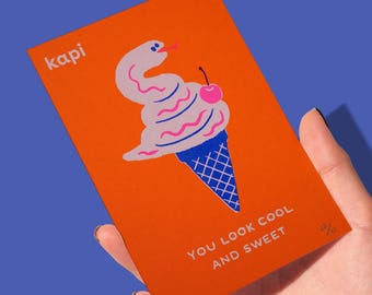 Mini handgedrukte ijsslang A6-zeefdruk | Zeefdruk kunstafdruk | Beperkte oplage