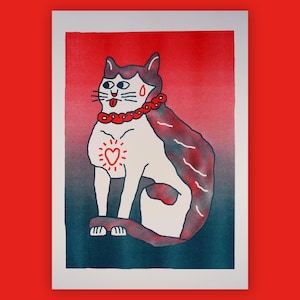 Big Cat A3 Risograph Wall Art