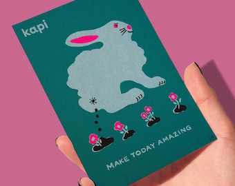 Mini handgedrukte konijn A6-zeefdruk | Beperkte oplage