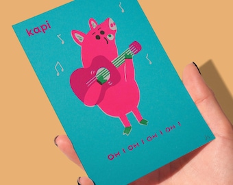 Mini handgedrukte varkensgitaar A6 zeefdruk | Kunstafdruk | Beperkte oplage