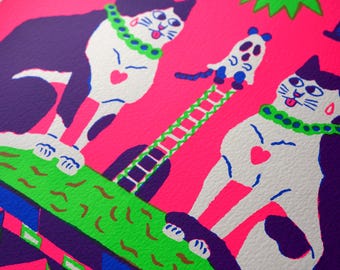 Zeefdruk A3 kattenprint limited edition zeefdruk