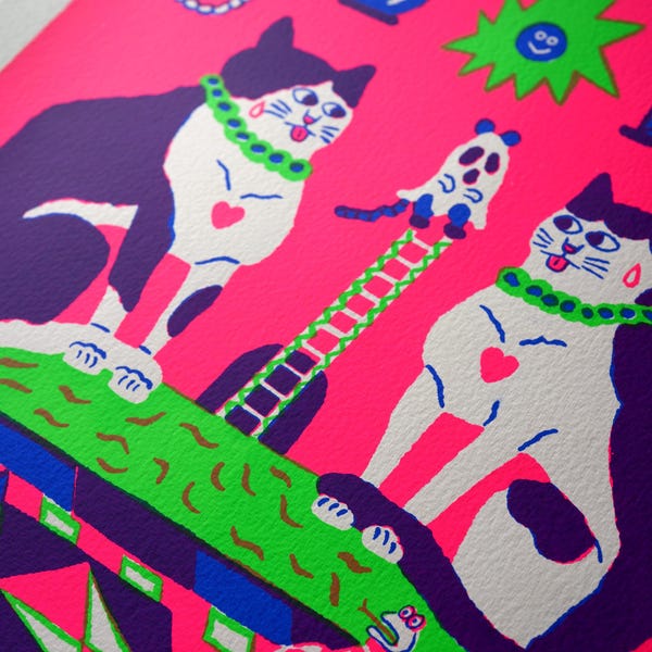 Screen print A3 Cat print limited edition silkscreen