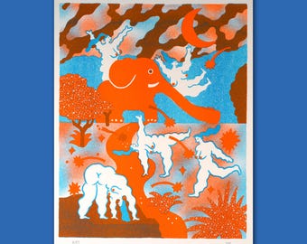 A4 risograph muurkunst meisjesspeeltuin