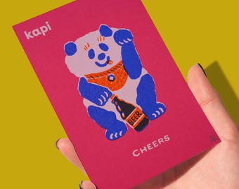 Mini handgedrukte Lucky Panda A6-zeefdruk | Kunstafdruk | Beperkte oplage