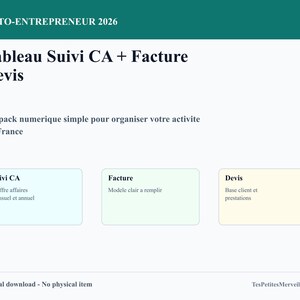 Suivi CA auto-entrepreneur HTML | Tableau mensuel, modèles de facture et devis à compléter