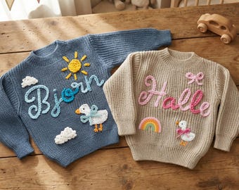 Custom Embroidered Baby Name Sweater: Personalized Chunky Knit Gift