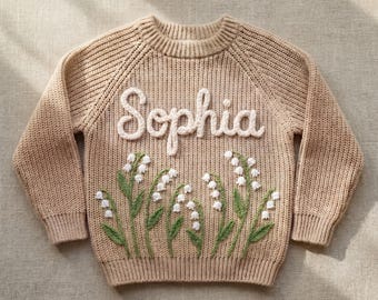 Custom Baby Sweater: Embroidered Newborn Sweater, Toddler girl gift, Personalized kids jumper