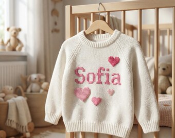 Baby Name Jumper, Personalized Sweater, Custom Embroidered Sweater, Toddler Knit Sweatshirt