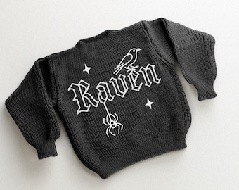Gepersonaliseerde Goth-babytrui: handgeborduurd gotisch cadeau voor pasgeborene