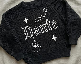 Personalized Baby Goth Sweater: Hand-Embroidered Newborn Gift