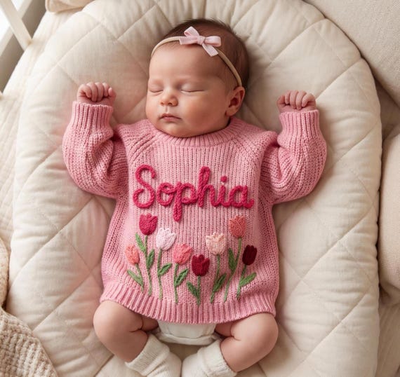 Baby Name Sweater: Embroidered Newborn Sweater, Toddler girl gift, Personalized kids jumper