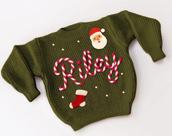 Hand Embroidered Personalized Christmas Baby Sweater: Holiday Baby Toddler Jumper