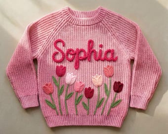Embroidered Baby Girl Sweater: Custom Floral Knit Jumper