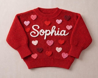 Baby Girl Name Sweater, Personalized Hand-Embroidered Knit Jumper, Custom Baby Gift, Newborn Keepsake