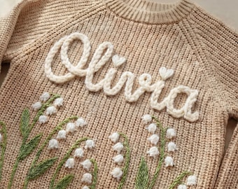 Baby Name Sweater: Embroidered Newborn Sweater, Toddler girl gift, Personalized kids jumper