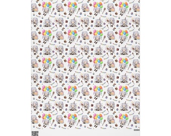 Frieren Anime Chibi Style Birthday Celebration Wrapping Paper Gift Wrap