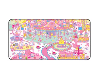 Custom Cute Tamagotchi Themed XL Desk Mat for fans 32"x16"