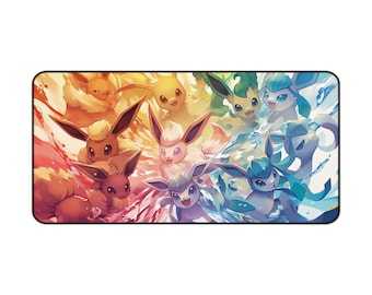 May include: A rectangular mousepad featuring a vibrant illustration of various cartoon creatures in a rainbow of colors. The design showcases multiple characters with large ears and expressive eyes, set against a dynamic, colorful background.
