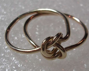 14 Gauge Double Love Knot Ring in 14K Yellow Gold & 14K Rose Gold