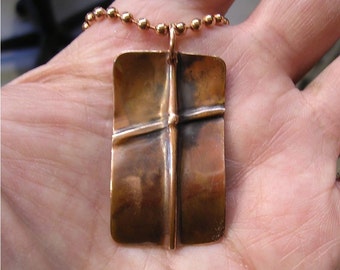 Cross Pendant on Pure Copper - Rugged Cross - Christian Cross - Fold Formed