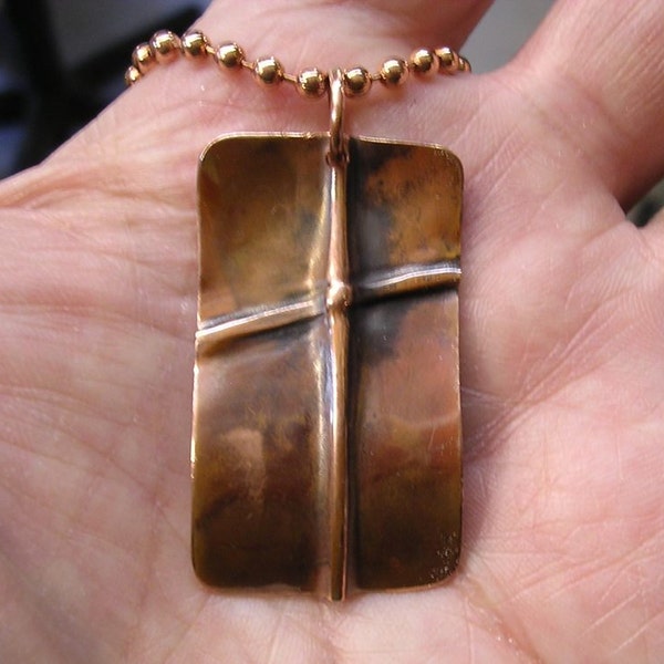 Cross Pendant on Pure Copper - Rugged Cross - Christian Cross - Fold Formed