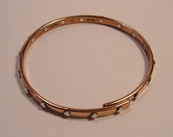 Pure Copper or Blackened Niobium Bangle with 18 Sterling Silver Rivets