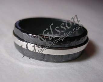 Black Niobium and Sterling Silver Band Ring