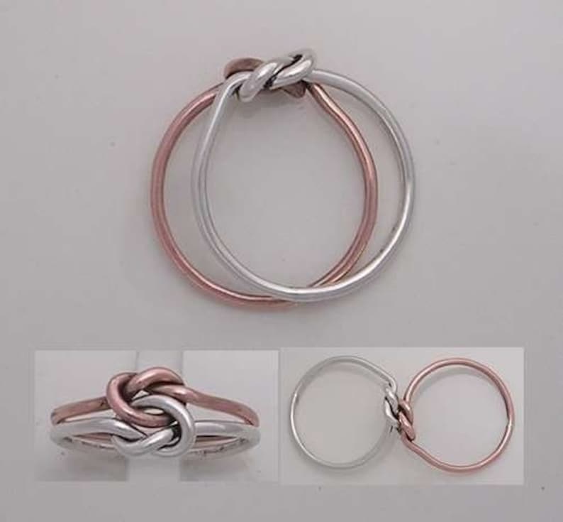 14k Rose Gold and Sterling Silver Love knot Ring. image 1