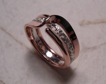 Copper Two Turn Wave Energy Ring™  and A Mock Pavé™ Textured Sterling Band Insert Ring