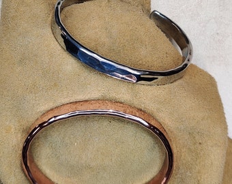 Zinc And Copper Cuff Bracelet Set With Hammered Texture