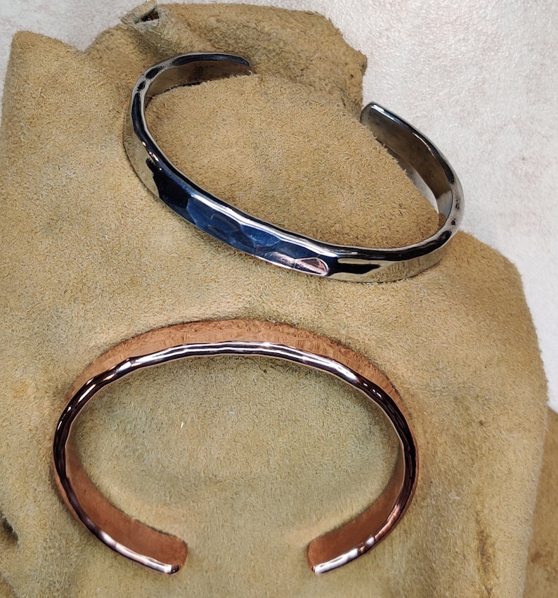 Zinc And Copper Cuff Bracelet Set With Hammered Texture image 1