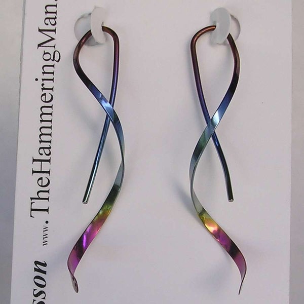 Niobium Earrings Spiral Earrings - One Piece Design in Pure Niobium, Sterling Silver or 14K Gold