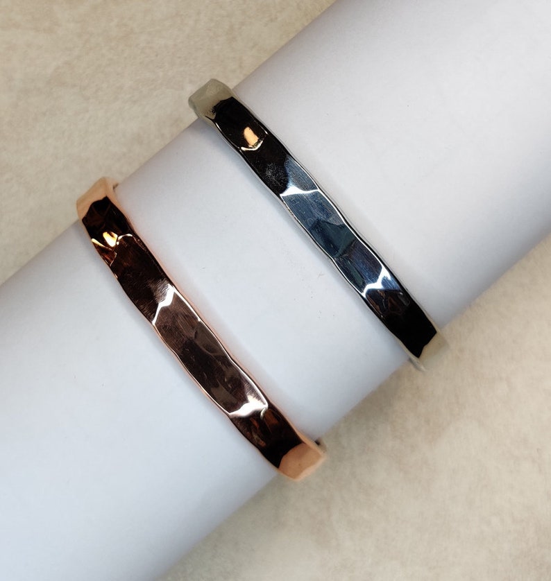 Zinc And Copper Cuff Bracelet Set With Hammered Texture image 5