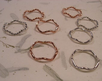 Subtle Wavy Rings in Twisted and Plain.  Available in Copper, Sterling Silver and 14K Gold