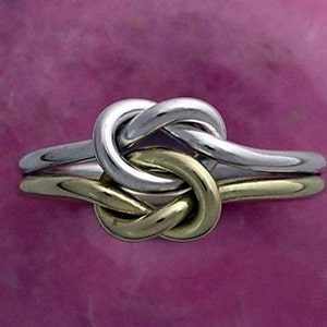 14K and Sterling Silver Double Love Knot Ring in 16 Gauge image 1