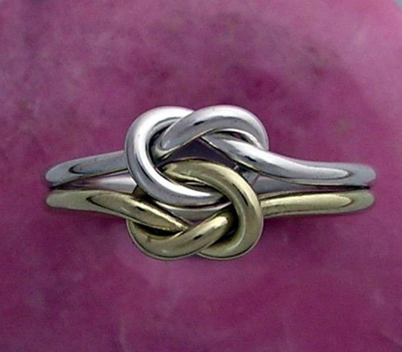 14K and Sterling Silver Double Love Knot Ring in 16 Gauge image 1