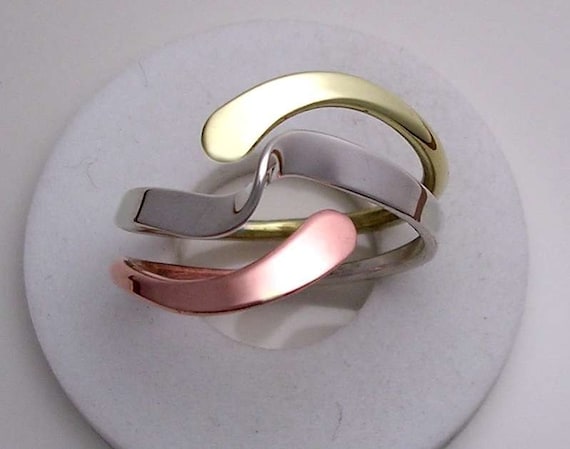 Tri metal Wave Energy Ring in Sterling Copper and Brass Etsy