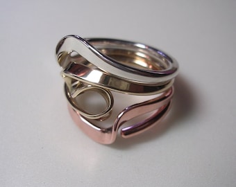 Silver, 14k Gold and Copper  4 Turn Vortex Energy Ring.