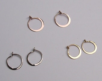 Tiny Sleepers - Hoop Earrings in Solid 14k Gold - Yellow, White or Rose Gold