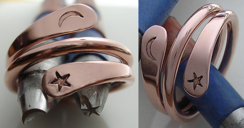 2 Turn Moon Star Energy Ring in Pure Copper image 5