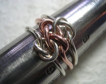 Triple Love Knot Ring in 14k Yellow, Rose and Palladium White Gold