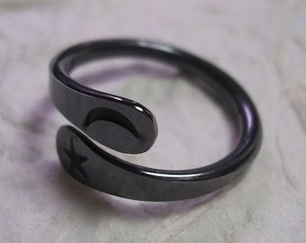 Black Niobium Moon Star Ring Hand Forged