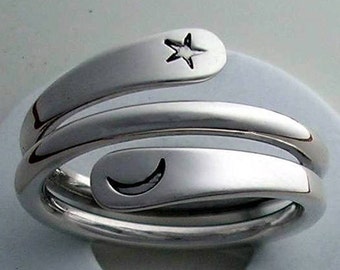 Moon Star Energy Ring in 12 Gauge Sterling Silver, Blackened Niobium, Rainbow Niobium, Natural Niobium or Pure Copper