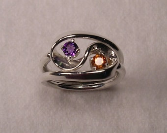 Violet Amethyst and Mandarine Garnet Set in The Two Turn Vortex Energy Rings ™ ©