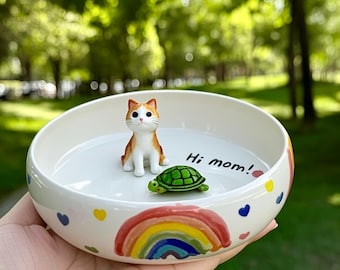 Custom Ceramic Slow Feeder Bowl for Dogs Cats ,Handmade Stoneware Pet Dish,Unique Confetti Design,Personalized pet Slow Feeder Bowl,Pet Bowl