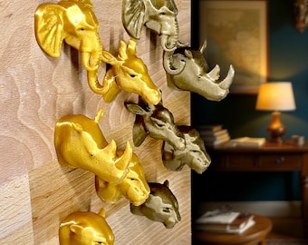 Elegant Safari Animal Drawer Pulls – Elephant, Rhino, Giraffe, Panther & Lion Gold Head Cabinet Handles