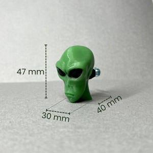 Alien Head Drawer Knobs - Hand-Painted Home Decor, Unique Cabinet Pulls, Funky Furniture Hardware, Creative Gift Idea, Dimensions