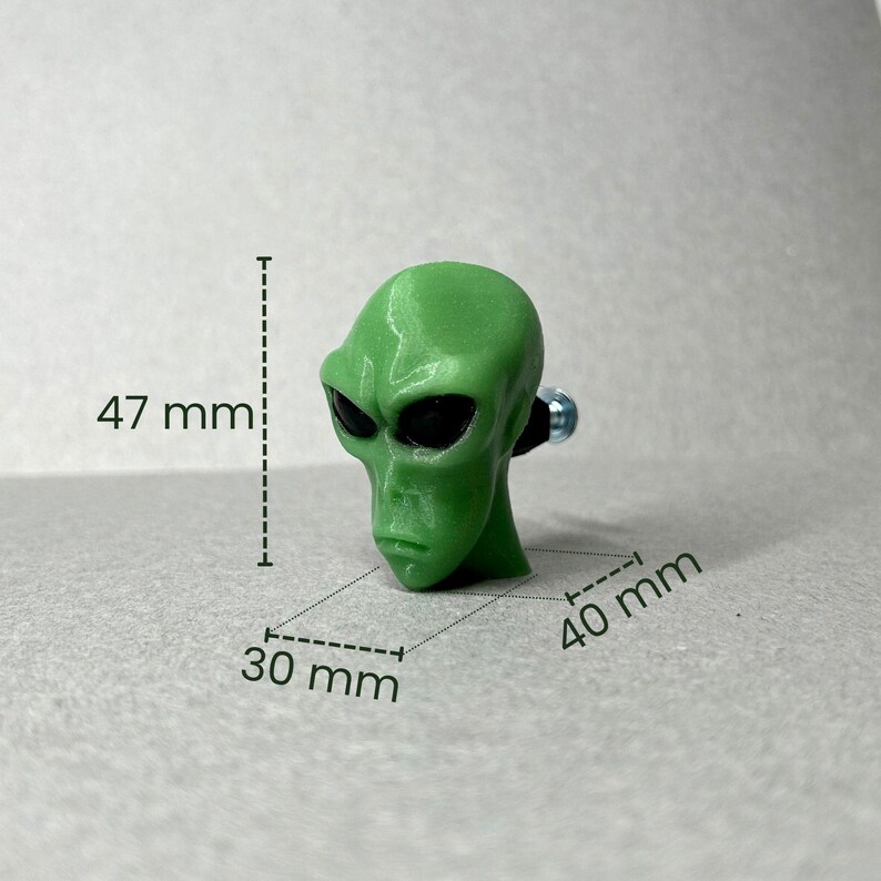Alien Head Drawer Knobs - Hand-Painted Home Decor, Unique Cabinet Pulls, Funky Furniture Hardware, Creative Gift Idea, Dimensions