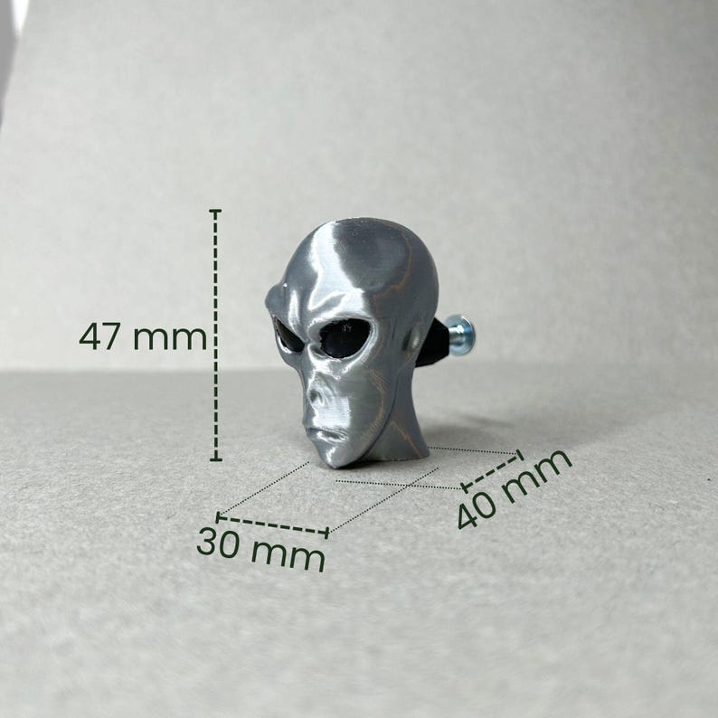 Alien Head Drawer Knobs - Hand-Painted Home Decor, Unique Cabinet Pulls, Funky Furniture Hardware, Creative Gift Idea, Dimensions